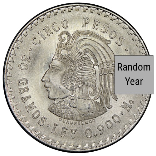 1947-1948 Mexican 5 Pesos 30 Gram Silver Coin - Cuauhtemoc Design