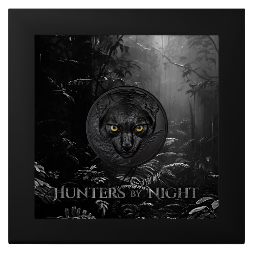 2024 2 oz Hunters by Night - Ocelot Obsidian Black Silver Coin