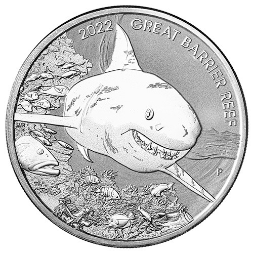 2022 2 oz Great Barrier Reef - Great White Shark Silver Coin