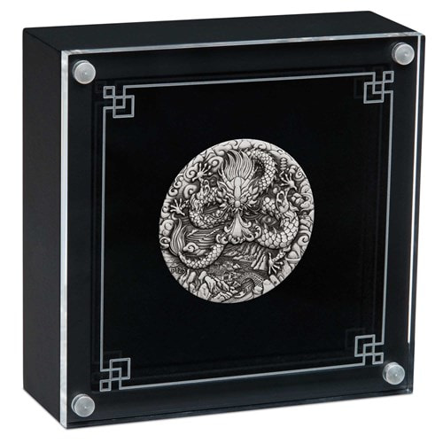 2024 2 oz Year of the Dragon Antiqued Silver Coin - Lunar Series III