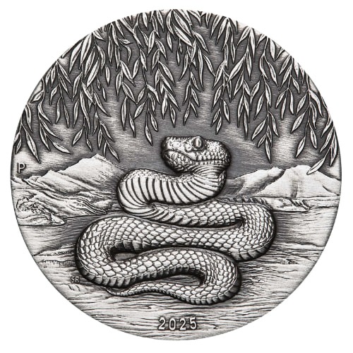 2025 2 oz Year of the Snake Antique Silver Coin - Lunar Series III