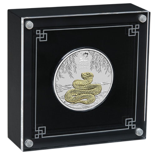2025 1 oz Year of the Snake Gilded Silver Coin - Lunar Series III - with Box & COA
