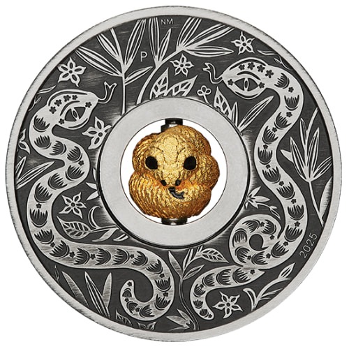 2025 1 oz Year of the Snake Rotating Charm Antique Silver Coin