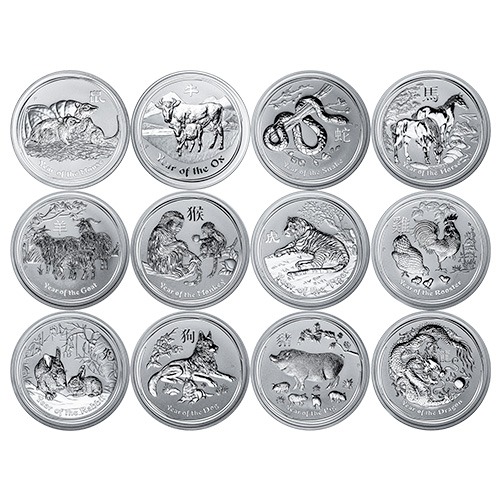 5 oz Australian Lunar Series II Silver 12 Coin Set