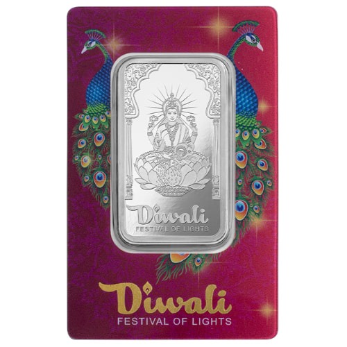 2024 1 oz Diwali Lakshmi & Peacocks Silver Bar