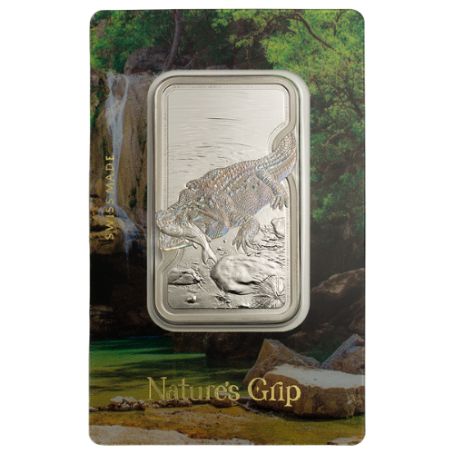 2026 1 oz Nature's Grip Nile Crocodile Silver Rectangular Coin