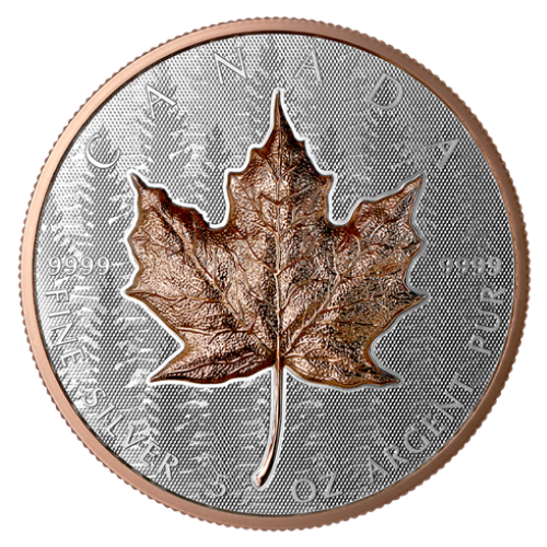 2025 5 oz Canadian Silver Grand Maple Leaf Ultra Rose Gold Plated High Relief Reverse Proof Coin