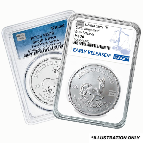 NGC/PCGS Grade 70 1 oz South African Silver Krugerrand Coin – Random Year
