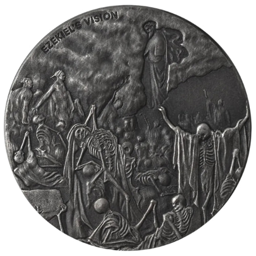 2016 2 oz Ezekiel's Vision Proof Antique Silver Coin - Biblical Series