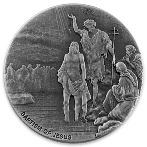 2017 2 oz The Baptism of Jesus Proof Antique Silver Coin - Biblical Series