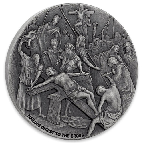 2017 2 oz Nailing Christ To The Cross Proof Antique Silver Coin - Biblical Series