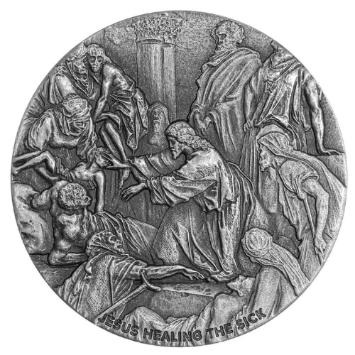 2022 2 oz Jesus Healing The Sick Proof Antique Silver Coin - Biblical Series