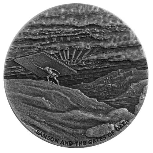 2022 2 oz Samson and the Gates of Gaza Proof Antique Silver Coin - Biblical Series