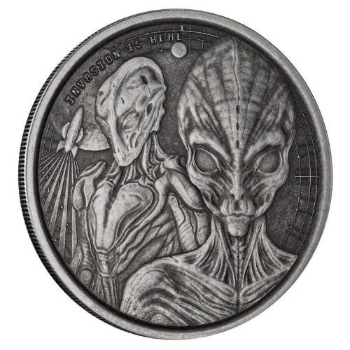 2023 1 oz Invasion is Here Proof Antique Silver Coin - Alien Series