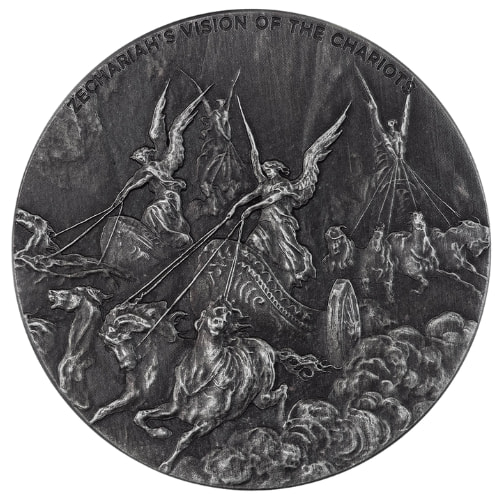 2023 2 oz Zechariah's Vision of the Chariots Antique Silver Coin - Biblical Series