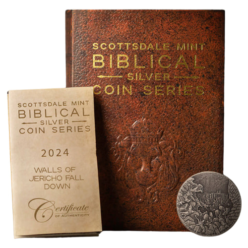2024 2 oz Walls of Jericho Fall Down Antique Silver Coin - Biblical Series