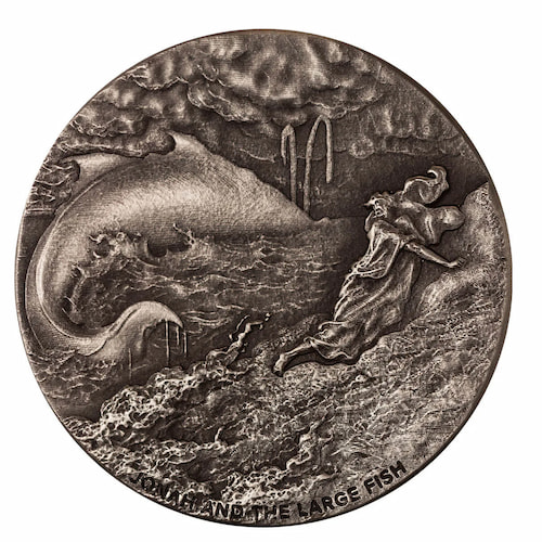 2024 2 oz Jonah and the Large Fish Antique Silver Coin - Biblical Series