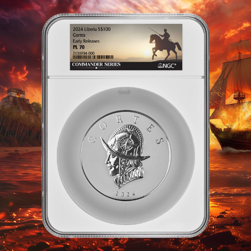 2024 NGC PL-70 5 oz Commander Series: Cortes Silver Coin