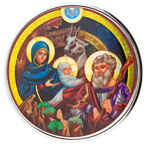 2024 1 oz Bethlehem Nativity - Manger Colored Silver Round