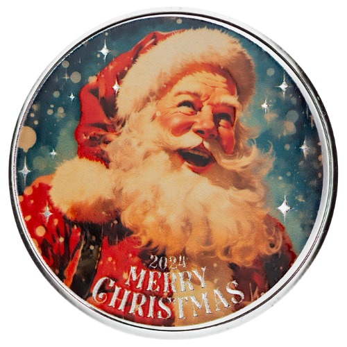 2024 1 oz Santa Claus is Coming to Town Colored Silver Round