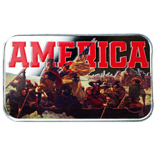 1 oz America Crossing the Delaware Patriotic Colorized Silver Bar