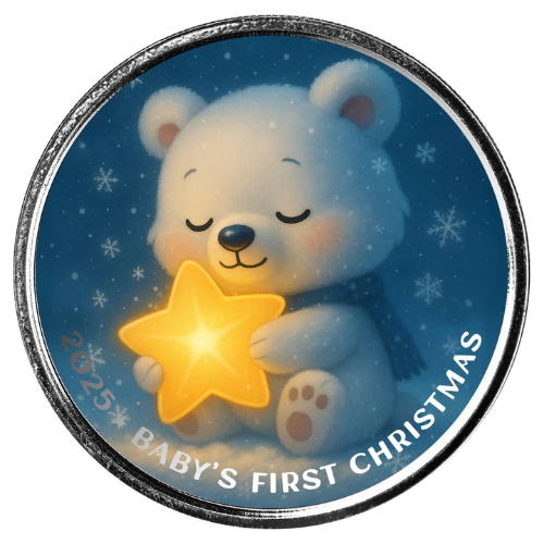 1 oz Baby Bear's First Christmas Colored Silver Round