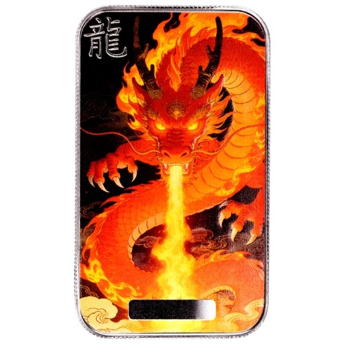 2026 1 oz Lucky Dragon Blazing Fire Silver Bar