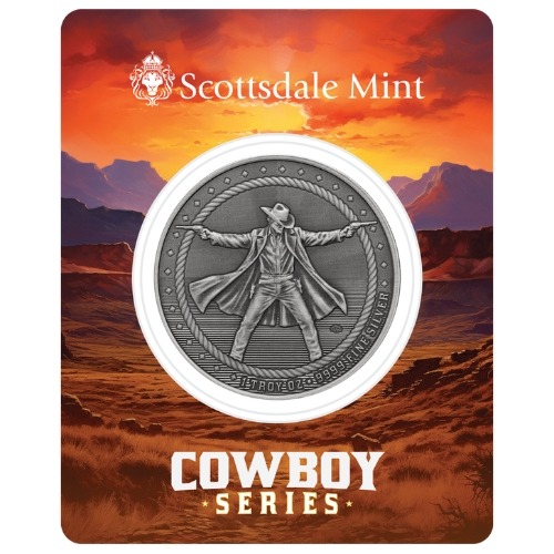 1 oz The Gunslinger Antique Silver Round - Cowboy Series