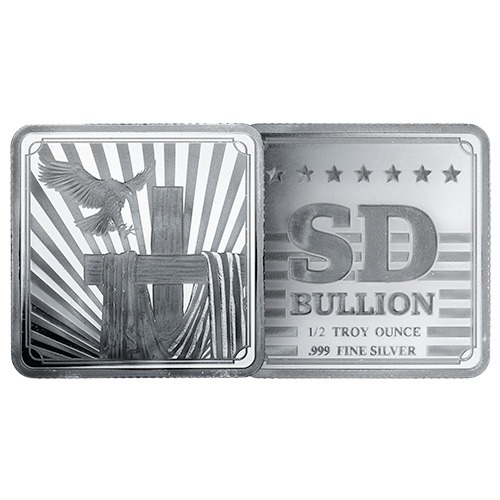 1/2 oz SD Bullion Cross and Flag Square Silver Bar