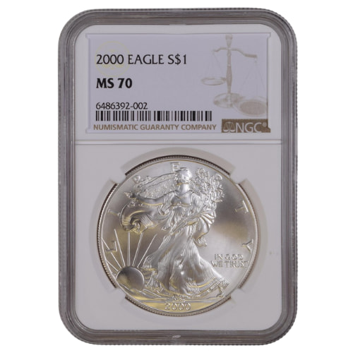 2000 NGC MS-70 1 oz American Silver Eagle Coin - Brown Label
