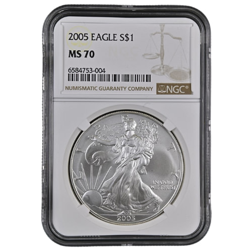 2005 NGC MS-70 1 oz American Silver Eagle Coin - Brown Label