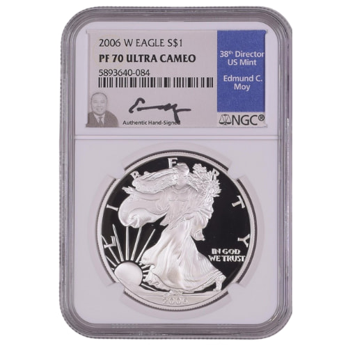 2006-W NGC PF-70 1 oz American Silver Eagle Proof Coin - Edmund C. Moy Label