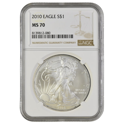 2010 NGC MS-70 1 oz American Silver Eagle Coin - Brown Label