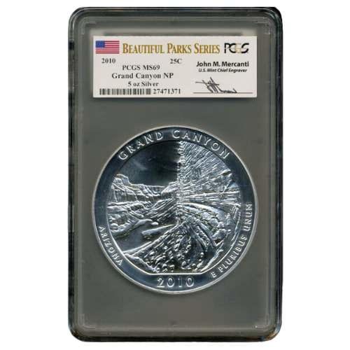 2010 PCGS MS-69 5 oz America The Beautiful Grand Canyon Silver Coin - John Mercanti Label