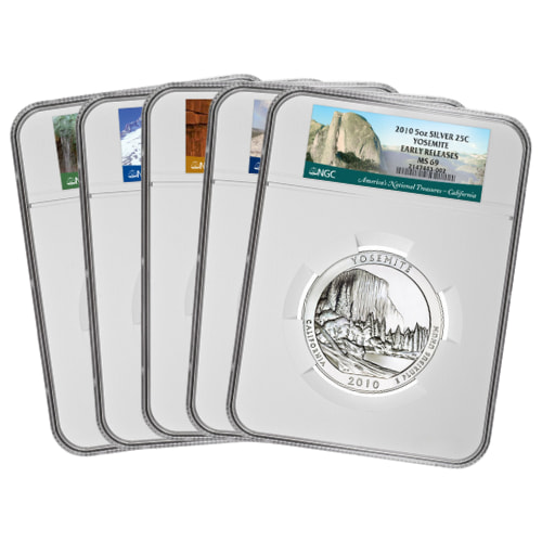 2010 NGC MS-69 Early Releases 5 oz Silver ATB America The Beautiful 5-Coin Set
