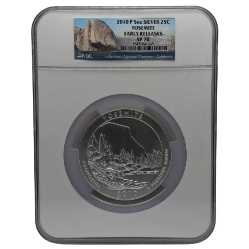 2010 NGC SP-70 Early Releases 5 oz America the Beautiful Yosemite Burnished Silver Coin