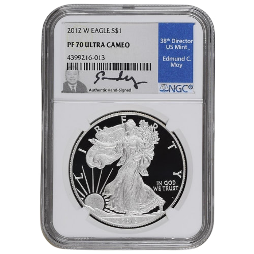 2012-W NGC PF-70 1 oz American Silver Eagle Proof Coin - Edmund C. Moy Label