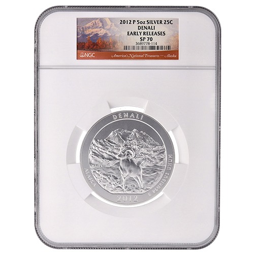 2012 NGC SP-70 Early Releases 5 oz America The Beautiful Denali Burnished Silver Coin