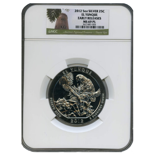 2012 NGC MS-69 PL Early Releases 5 oz America The Beautiful El Yunque Silver Coin