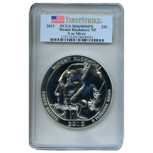 2013 PCGS MS-69 DMPL First Strike 5 oz America the Beautiful Mount Rushmore Silver Coin