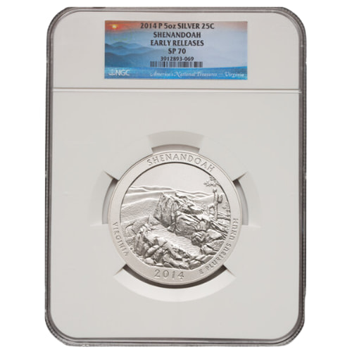 2014-P NGC SP-70 Early Releases 5 oz America The Beautiful Shenandoah Burnished Silver Coin