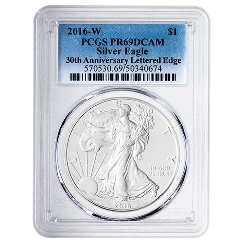 2016 PCGS PR-69 1 oz American Silver Eagle Lettered Edge Proof Coin