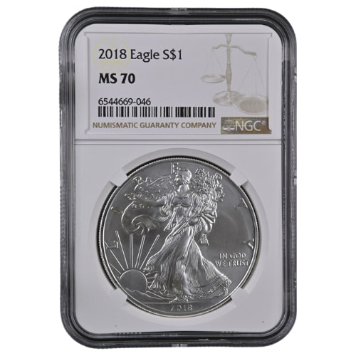 2018 NGC MS-70 1 oz American Silver Eagle Coin - Brown Label