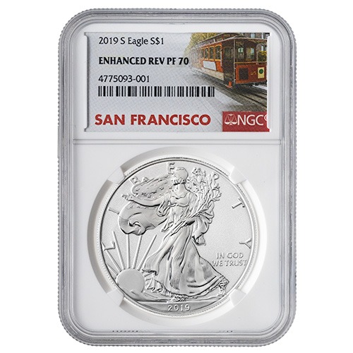 2019-S NGC PF-70 Enhanced Reverse Proof 1 oz American Silver Eagle Coin - San Francisco Label