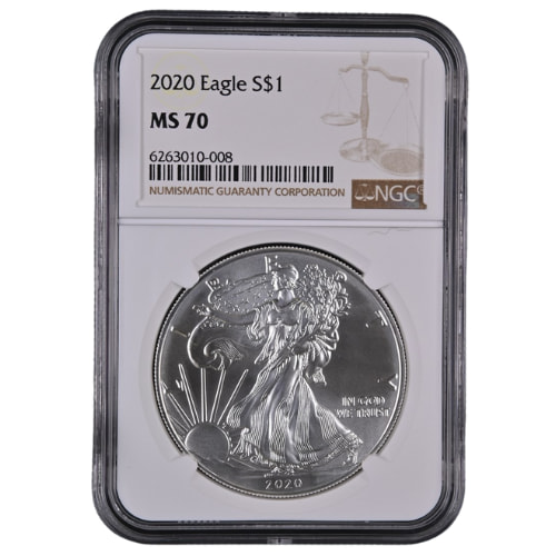2020 NGC MS-70 1 oz American Silver Eagle Coin - Brown Label