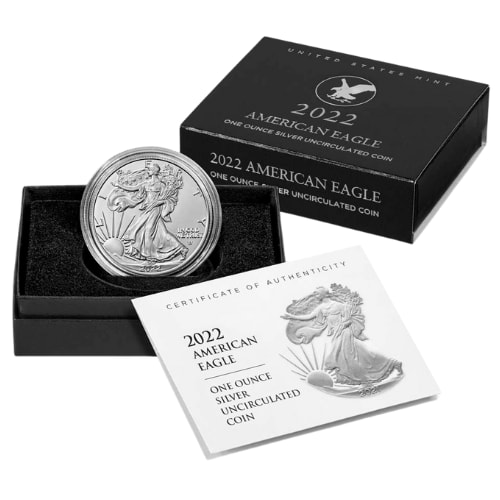 2022-W 1 oz American Silver Eagle Burnished Coin with Box and COA