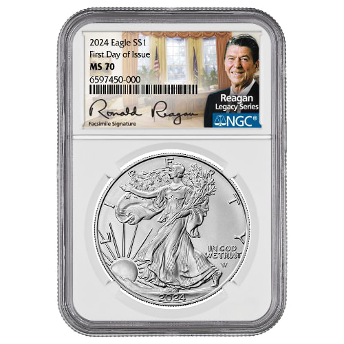 2024 NGC MS-70 First Day of Issue 1 oz American Silver Eagle Coin - Exclusive Reagan Label
