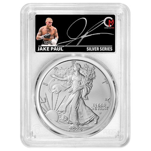 2024 Celebrity Mint PCGS MS-70 1 oz American Silver Eagle Coin -  Jake Paul Signed Label - White Core