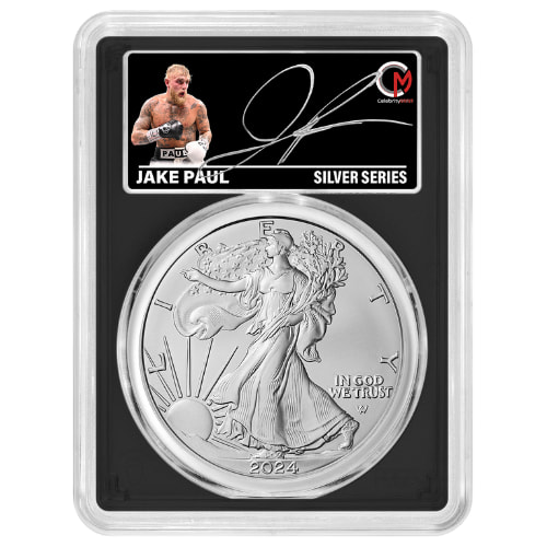 2024 Celebrity Mint PCGS MS-70 1 oz American Silver Eagle Coin - Jake Paul Signed Label - Black Core