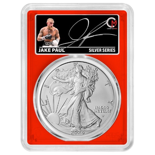 2024 Celebrity Mint PCGS MS-70 1 oz American Silver Eagle Coin -  Jake Paul Signed Label - Red Core